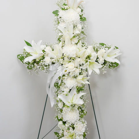 White and Green Cross Standing Spray