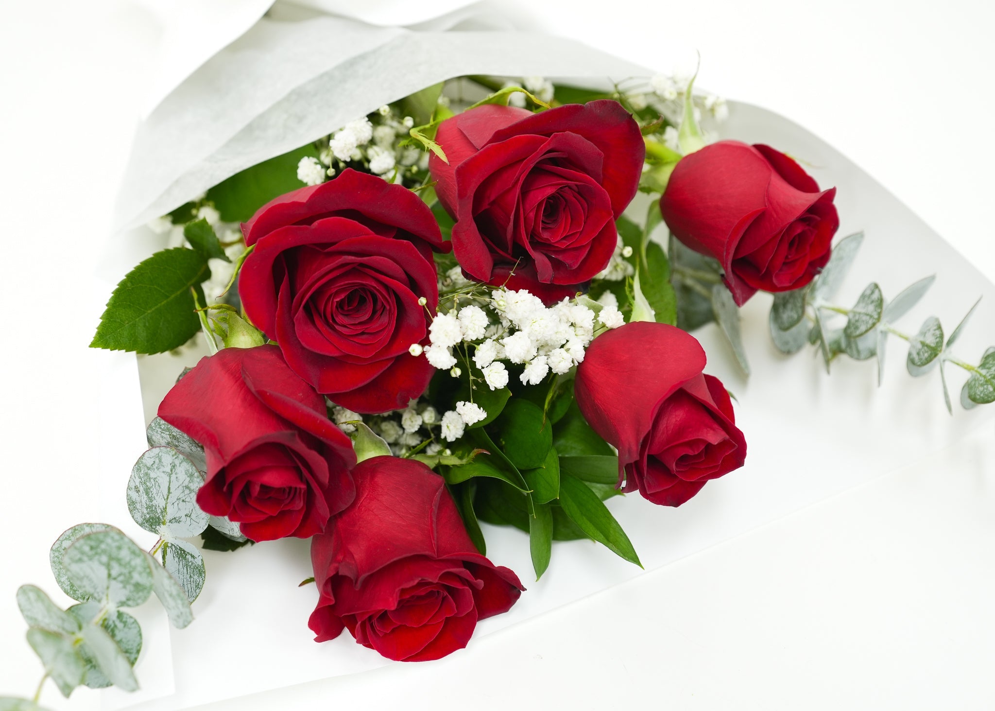 6 Red Roses with Baby's Breath