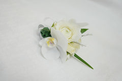 White Ranunculus & Rose Corsage