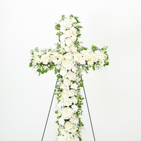 White and Green Cross Standing Spray
