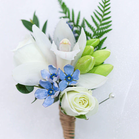 Blue & White Orchid Boutonniere
