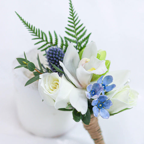 Blue & White Orchid Boutonniere