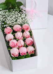12 Pink Rose with Baby's Breath in a Box - Toronto Flower Gallery