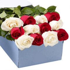 12 Red & White Roses in a Box - Toronto Flower Gallery
