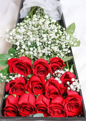 12 Red Roses & Baby's Breath In A Box - Toronto Flower Gallery