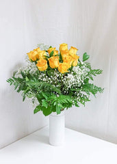 12 Yellow Roses with Baby's breath - Toronto Flower Gallery