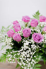 12 Lavender Roses with Baby's Breath - Toronto Flower Gallery