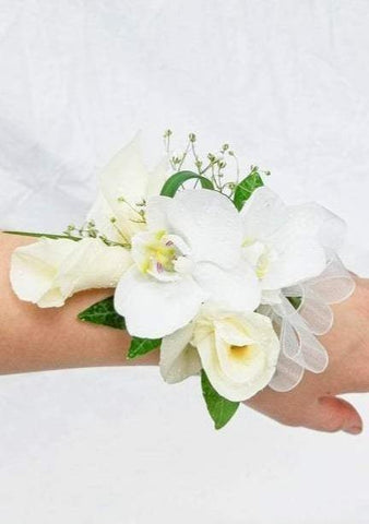 White Orchid & Rose Corsage