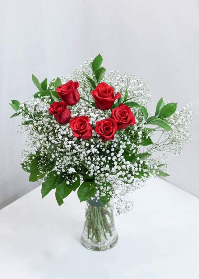 6 Premium Red Roses with Baby's Breath - Toronto Flower Gallery