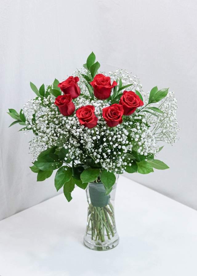 6 Premium Red Roses with Baby's Breath - Toronto Flower Gallery