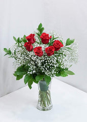 6 Premium Red Roses with Baby's Breath - Toronto Flower Gallery
