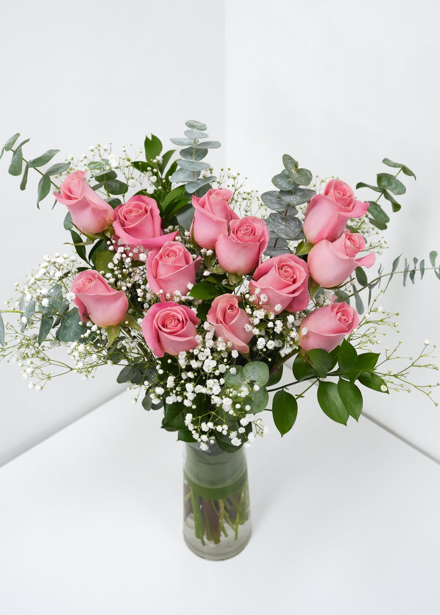 [VD] Pink Roses with Baby's Breath or Greenery