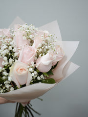 [VD] Pink Roses with Baby's Breath or Greenery