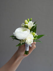 White Ranunculus Corsage  & boutonniere