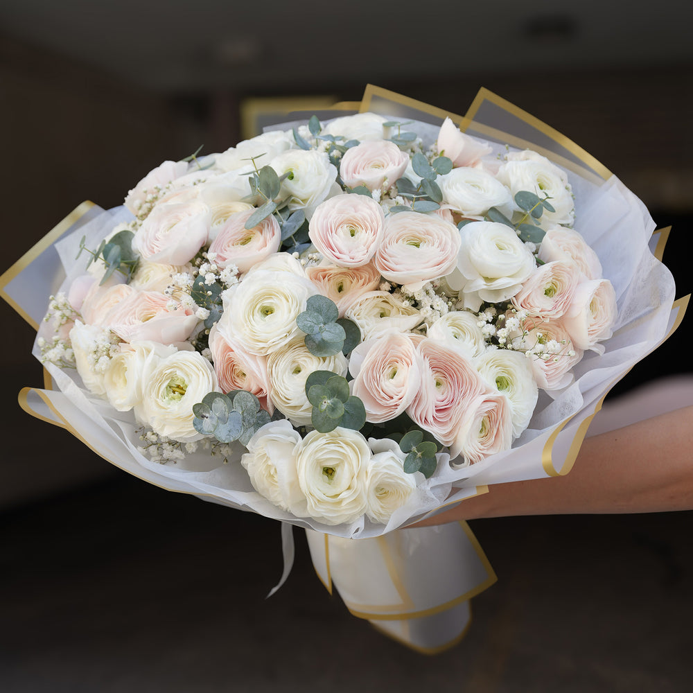 Ranunculus Bouquet (White, Blush, Light Pink, Mixed) - Flower