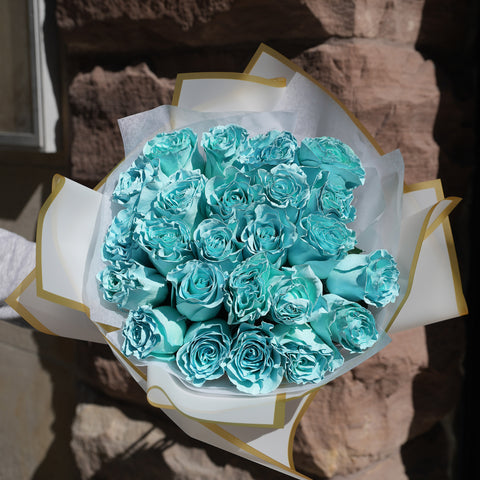 Emerald Blue Dyed Rose Bouquet