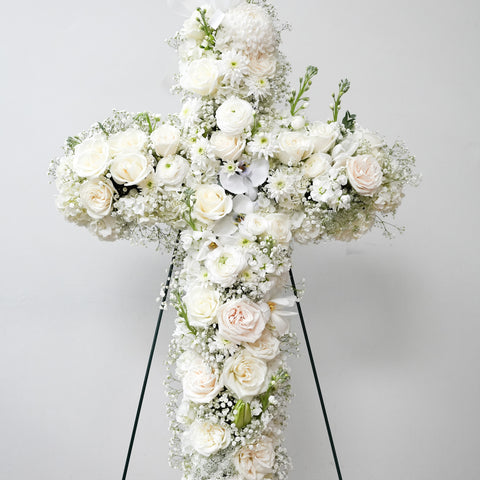 White and Blush Cross Standing Spray