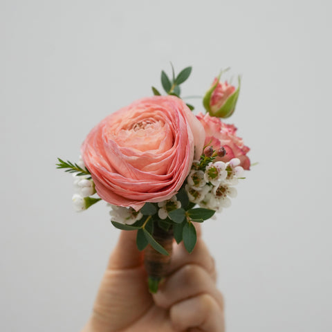 Peach Ranunculus Boutonniere & Corsage