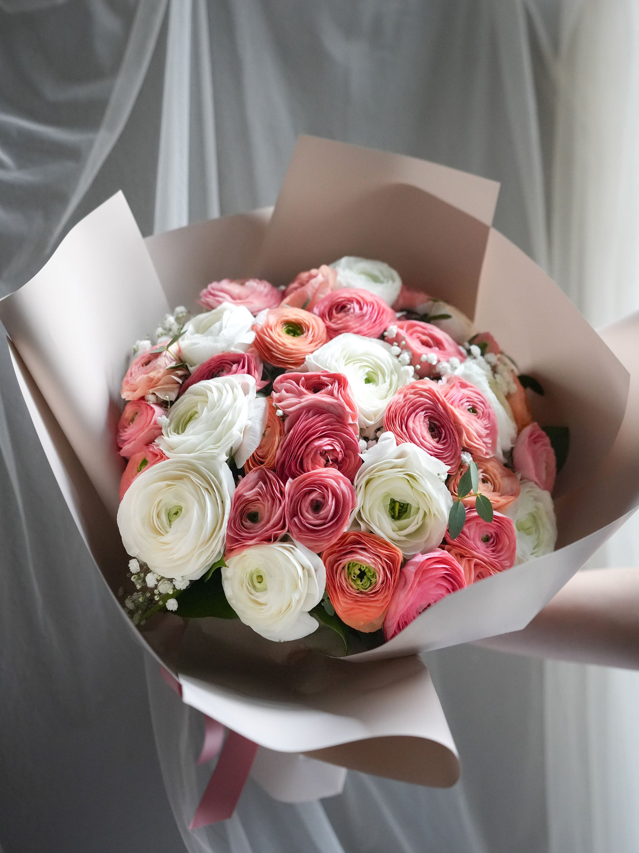 Coral & White Ranunculus Bouquet