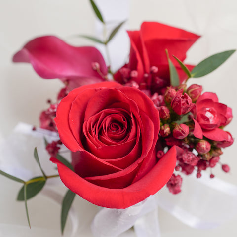 Red in Love Corsage  & boutonniere