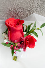Red in Love Corsage  & boutonniere