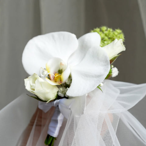 Blanc in Orchid Boutonniere & Corsage