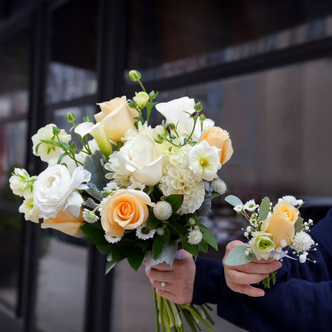 Buttercream Rose Glow Boutonniere & Corsage