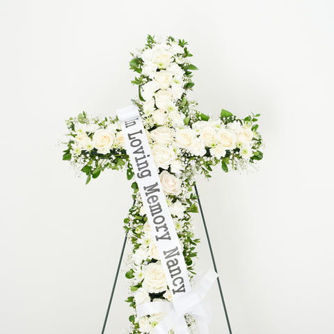 White and Green Cross Standing Spray