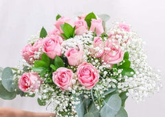 Pink Roses with Baby's Breath - Toronto Flower Gallery