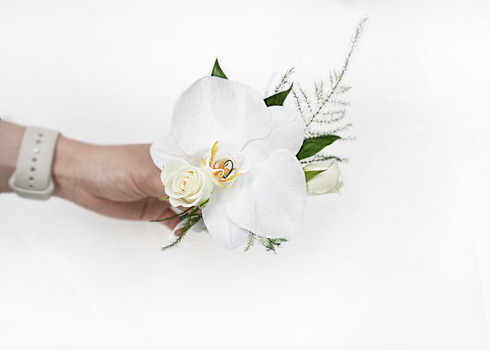 White Orchid with Rose Corsage 2 - Flower & Plant Free Delivery