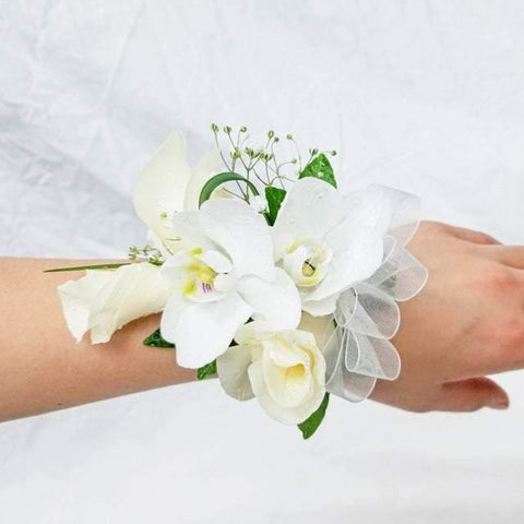 White Orchid & Rose Corsage